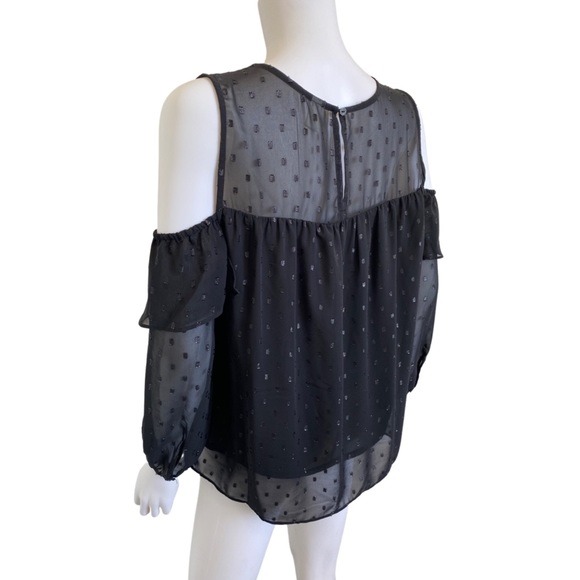 Black Sheer Polka dot Cold Shoulder Blouse - Picture 7 of 13
